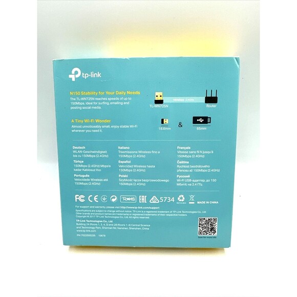 TP-LINK TLWN725N 150Mbps Wireless N Nano USB Adapter- NEW SEALED - Picture 3 of 3